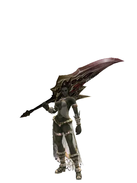Demonic Sword Zariche on a female Orc fighter, front view