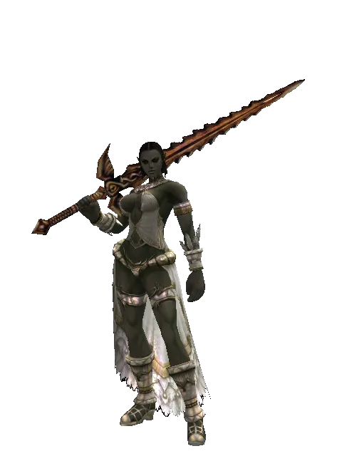 Flamberge on a female Orc fighter, front view