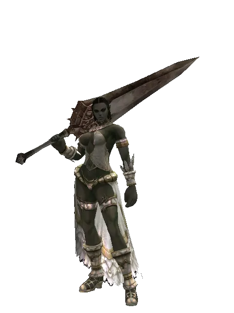 Pa'agrian Sword on a female Orc fighter, front view