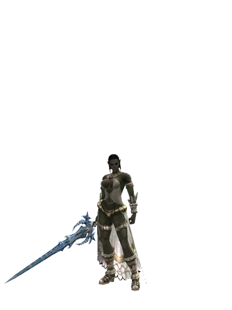 Sirra's Blade on a female Orc fighter, front view