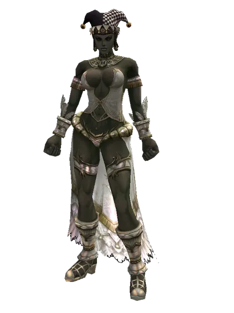 Black Jester Hat (?) on a female Orc fighter, front view