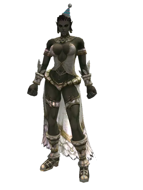 Blue Party Hat on a female Orc fighter, front view