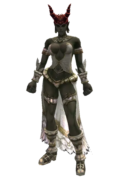 Devil's Horn on a female Orc fighter, front view