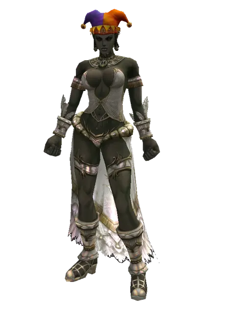 Jester Hat on a female Orc fighter, front view