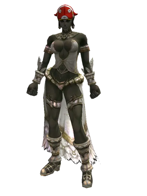 Red Fish Hat (?) on a female Orc fighter, front view