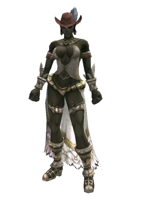 Romantic Chapeau on a female Orc fighter, front view