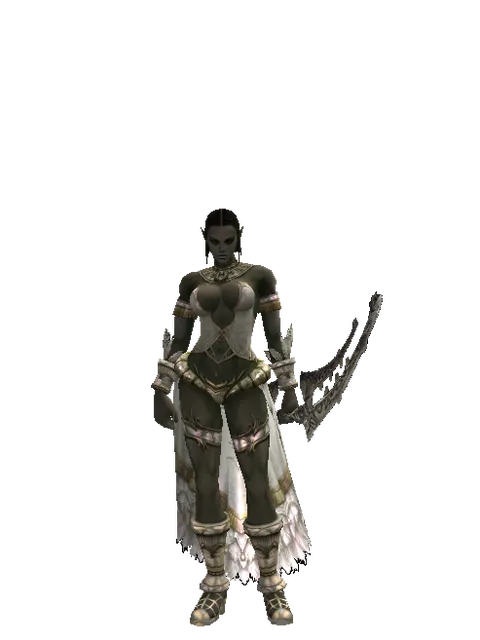 Bow of Peril on a female Orc fighter, front view