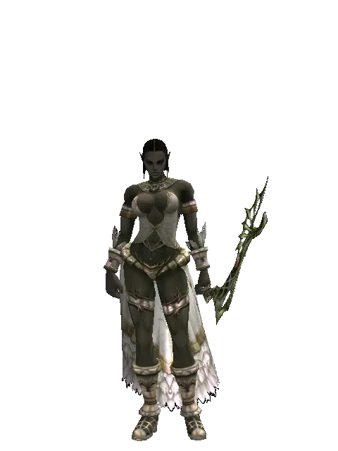 Gastraphetes on a female Orc fighter, front view