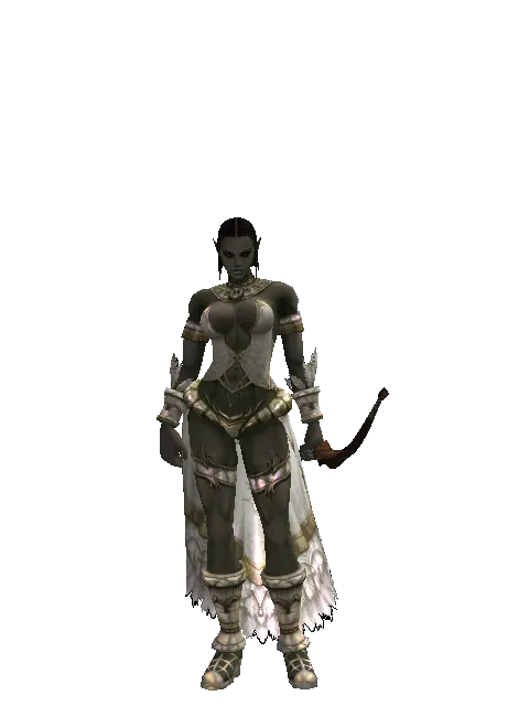 Guard's Bow on a female Orc fighter, front view