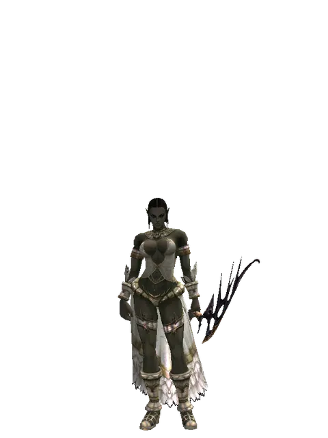 Traveler's Dark Elven Bow on a female Orc fighter, front view