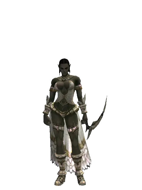 Traveler's Long Bow on a female Orc fighter, front view
