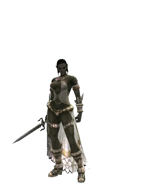 Dagger of Mana on a female Orc fighter, front view