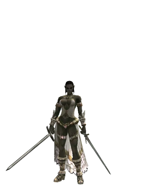 Bastard Sword*Elven Sword on a female Orc fighter, front view