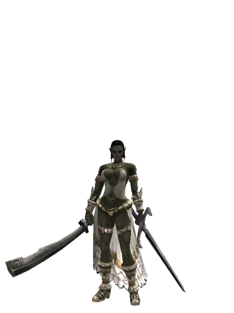 Crimson Sword*Sword of Revolution on a female Orc fighter, front view