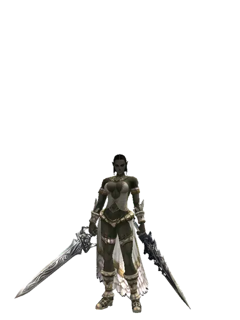 Damascus * Tallum Blade on a female Orc fighter, front view