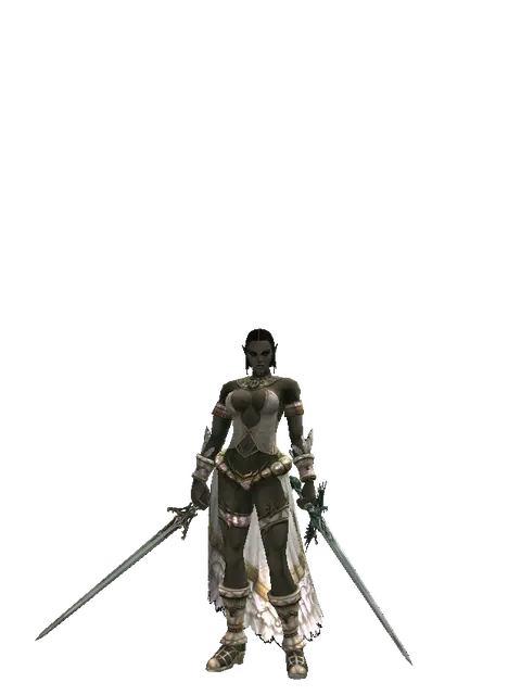Elven Sword*Elven Long Sword on a female Orc fighter, front view