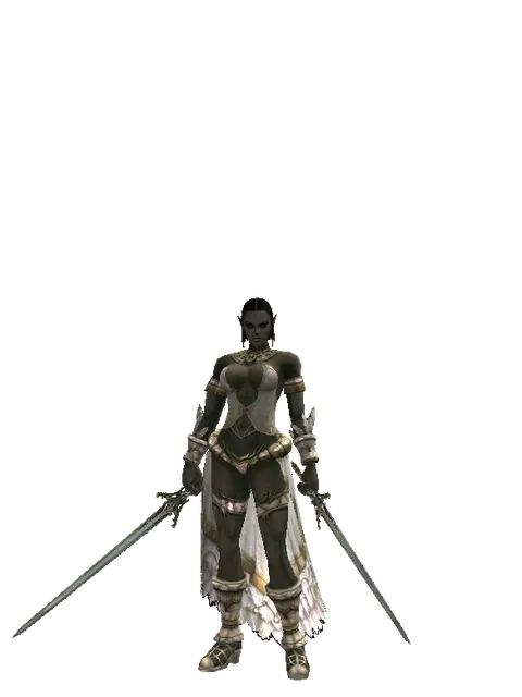 Elven Sword*Elven Sword on a female Orc fighter, front view