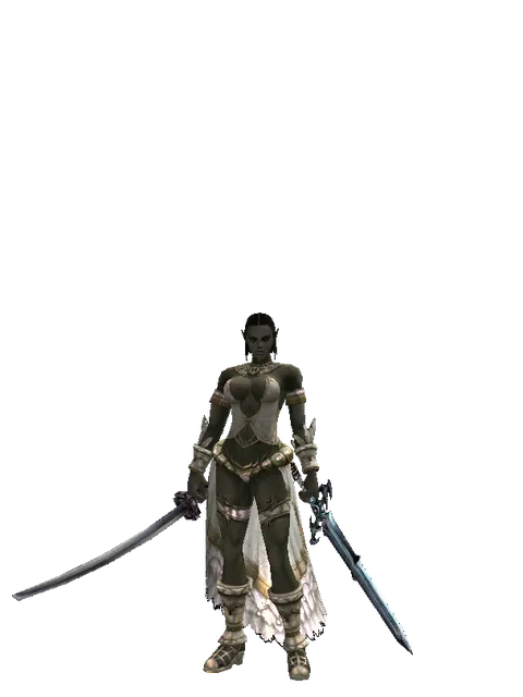 Katana*Caliburs on a female Orc fighter, front view