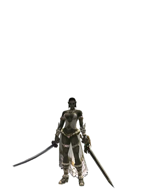 Katana*Sword of Delusion on a female Orc fighter, front view
