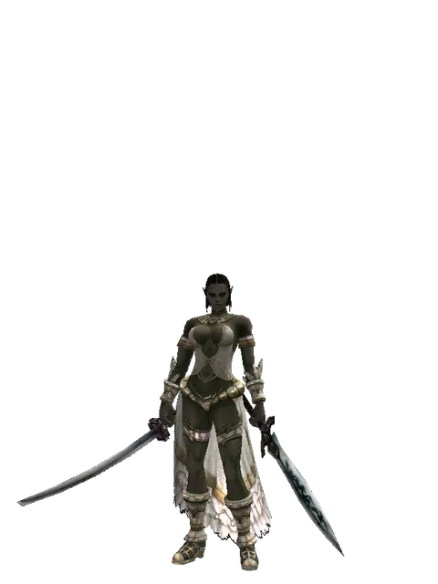 Katana*Tsurugi on a female Orc fighter, front view
