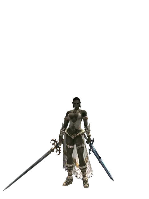 Raid Sword*Caliburs on a female Orc fighter, front view