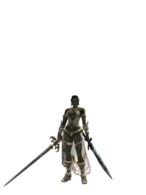 Raid Sword*Tsurugi on a female Orc fighter, front view