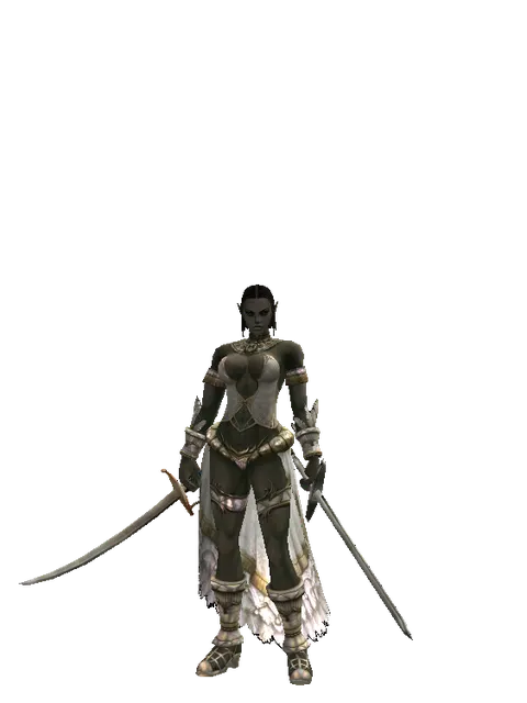 Saber*Bastard Sword on a female Orc fighter, front view
