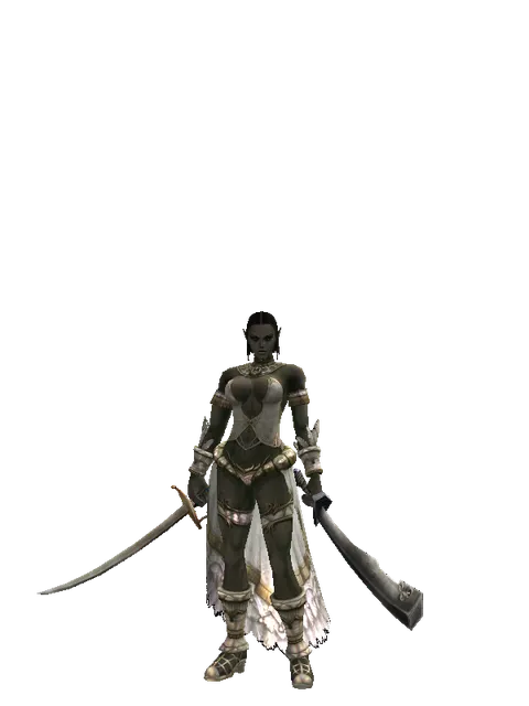 Saber*Crimson Sword on a female Orc fighter, front view