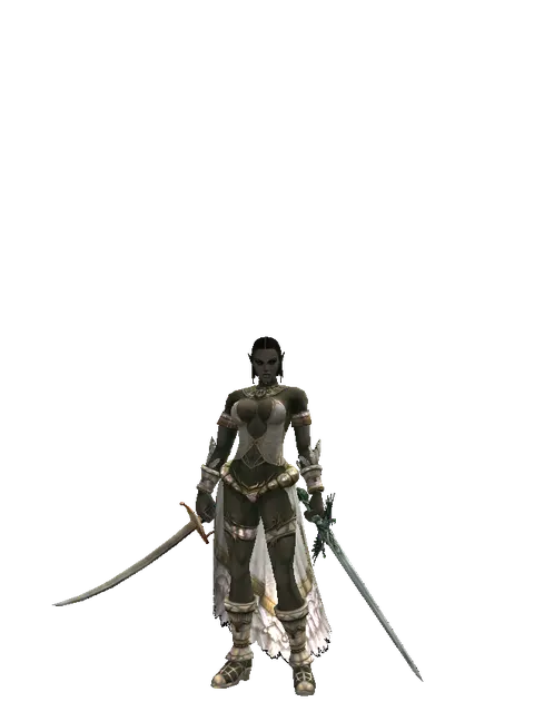 Saber*Elven Long Sword on a female Orc fighter, front view
