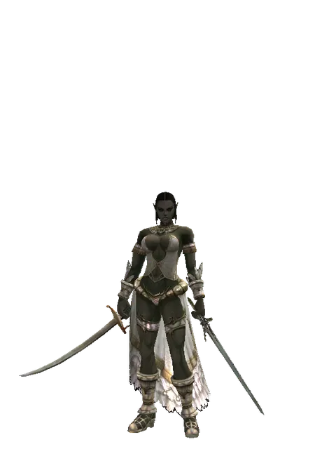 Saber*Elven Sword on a female Orc fighter, front view
