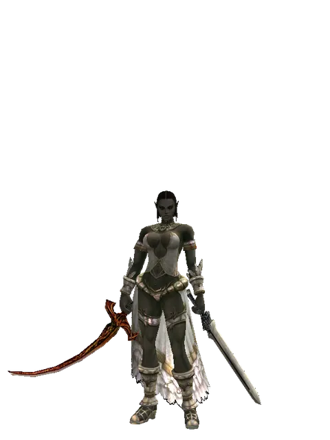 Shamshir*Spirit Sword on a female Orc fighter, front view