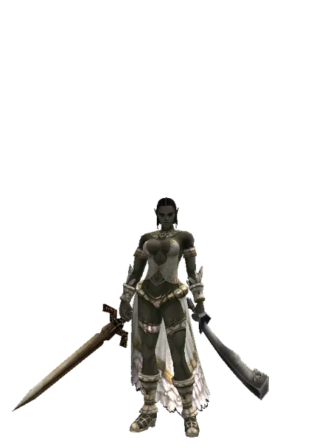 Spinebone Sword*Crimson Sword on a female Orc fighter, front view