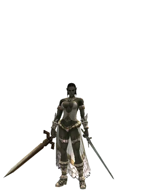 Spinebone Sword*Elven Sword on a female Orc fighter, front view