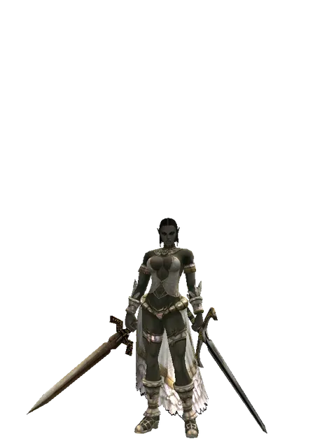 Spinebone Sword*Knight's Sword on a female Orc fighter, front view