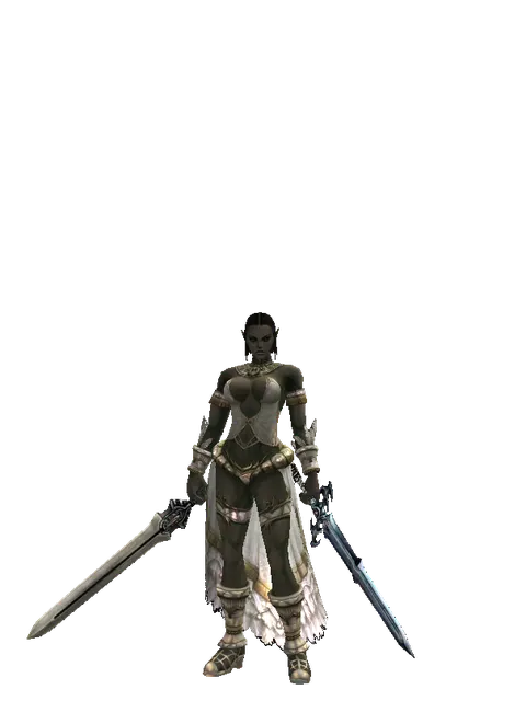 Spirit Sword*Caliburs on a female Orc fighter, front view