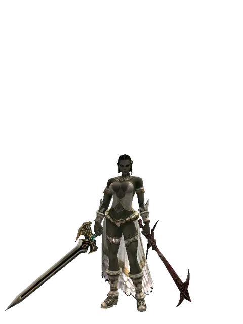 Sword of Delusion*Sword of Nightmare on a female Orc fighter, front view