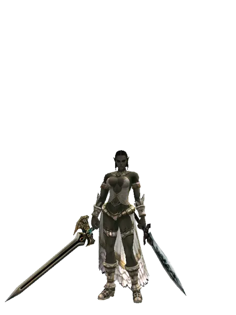 Sword of Delusion*Tsurugi on a female Orc fighter, front view