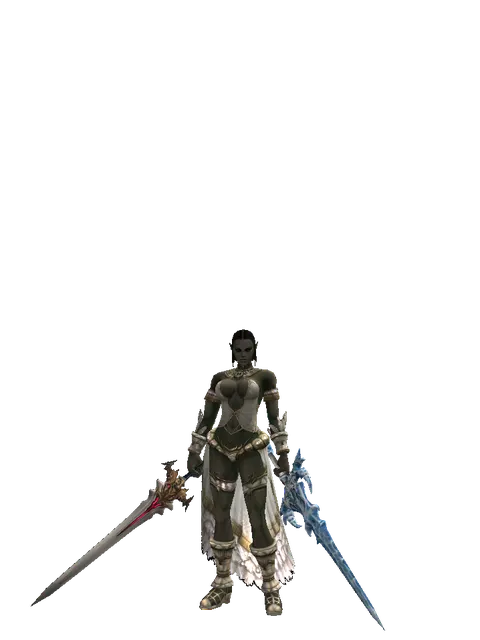 Vesper Dual Sword on a female Orc fighter, front view