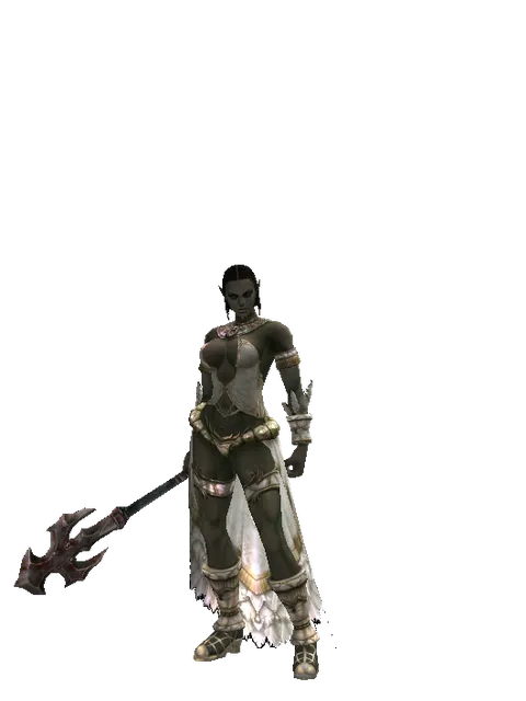 Crucifix of Blood on a female Orc fighter, front view