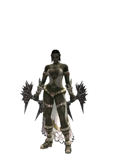 Dragon Grinder on a female Orc fighter, front view