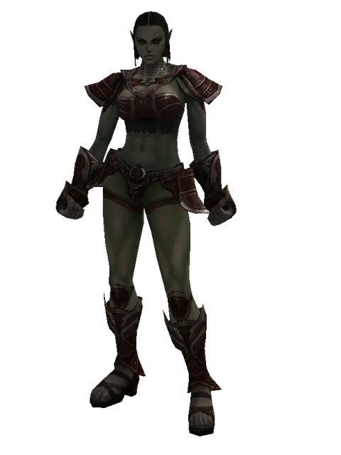 Brigandine Set on a female Orc fighter, front view