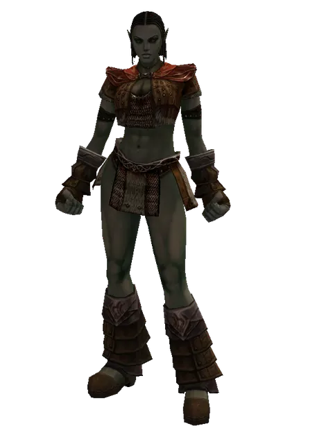 Dwarven Chain (heavy armor) on a female Orc fighter, front view