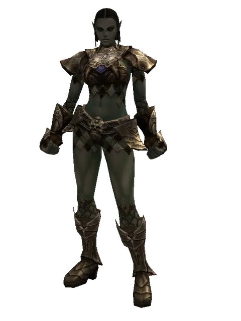 Fullplate (heavy armor) on a female Orc fighter, front view