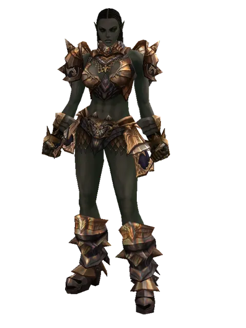 Imperial Crusader Set on a female Orc fighter, front view