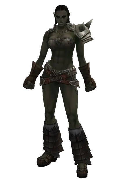 Scale (heavy armor) on a female Orc fighter, front view