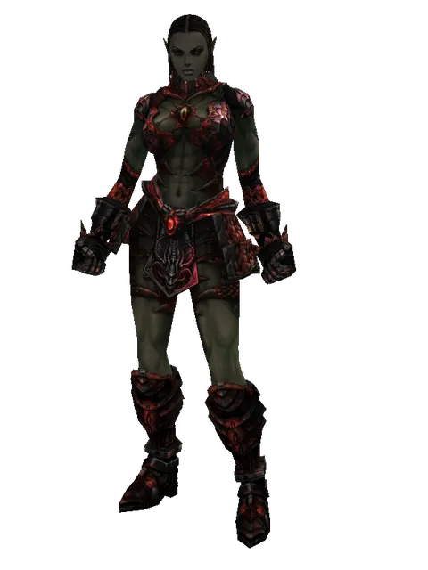 Draconic Leather Set on a female Orc fighter, front view