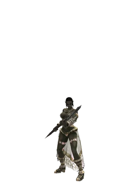 Dwarven Trident on a female Orc fighter, front view