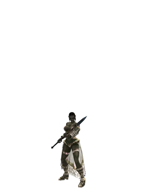 Halberd on a female Orc fighter, front view