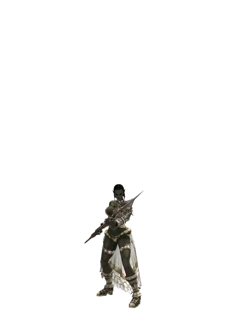 Infinity Spear on a female Orc fighter, front view
