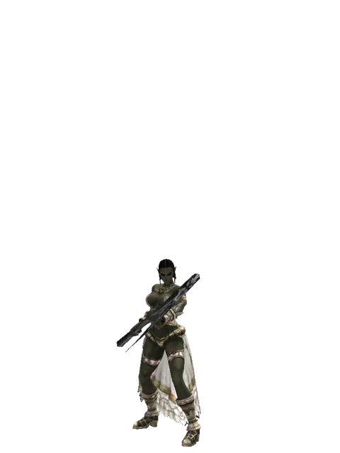 Scythe on a female Orc fighter, front view